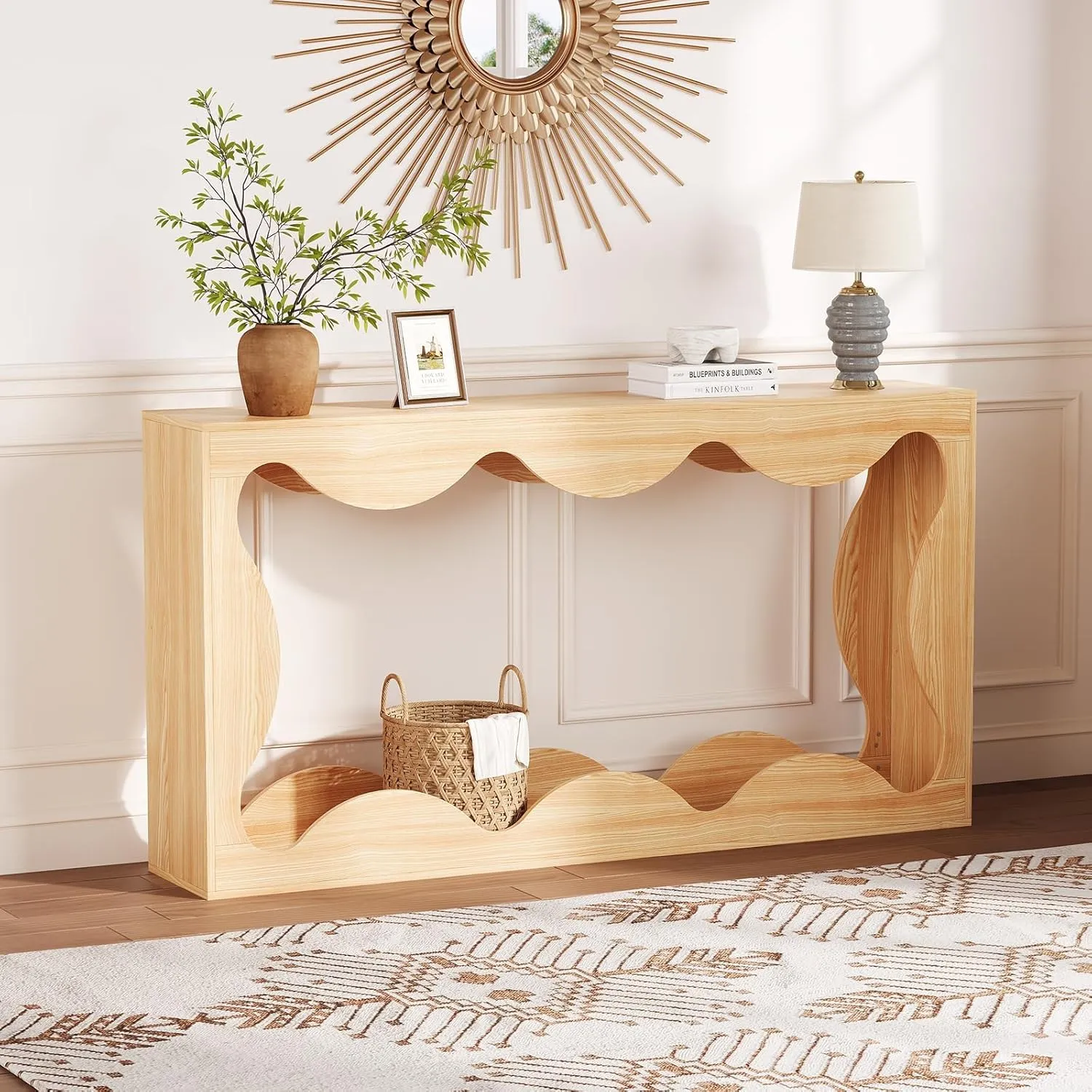 Farmhouse Console Table with Storage Shelf